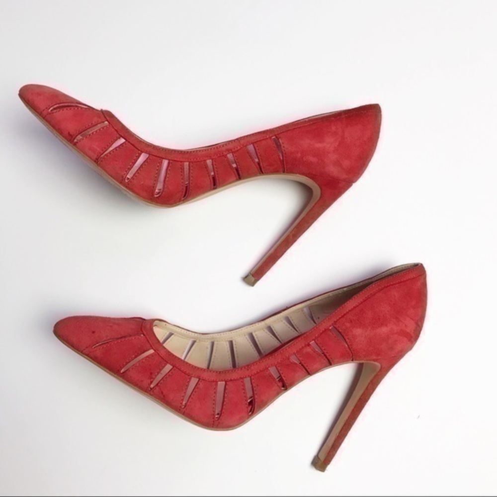 Zara red cutout faux suede heels
